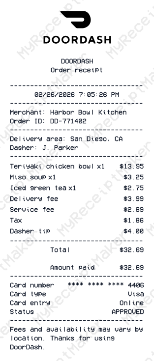 DoorDash Receipt