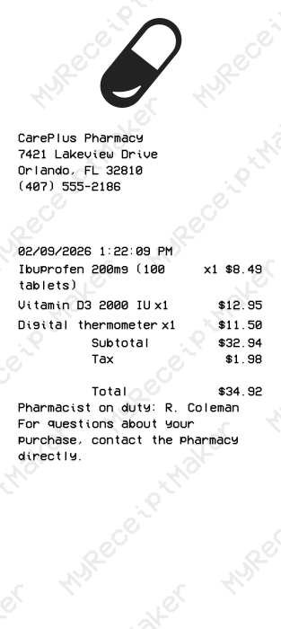 Medicine Receipt