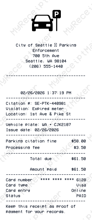 Parking Ticket Receipt