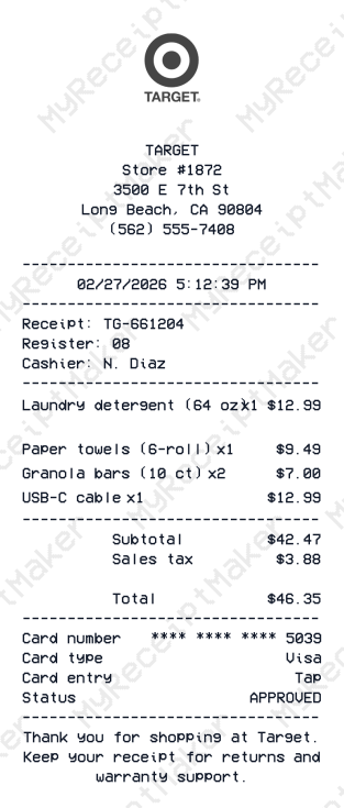 Target Receipt