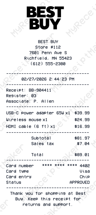 Best Buy Receipt