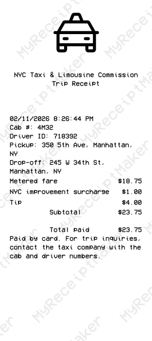 NYC Taxi Receipt