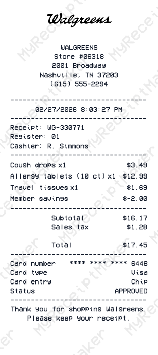 Walgreens Receipt