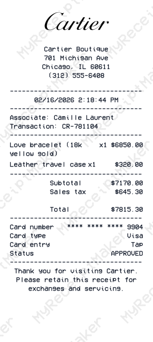 Cartier Receipt