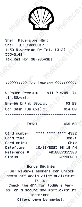 Shell Receipt