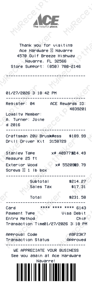 Ace Receipt
