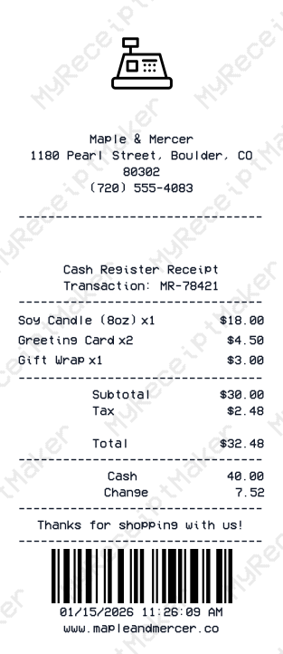 Cash Register Receipt