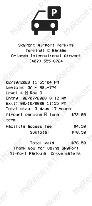 Airport Parking Receipt