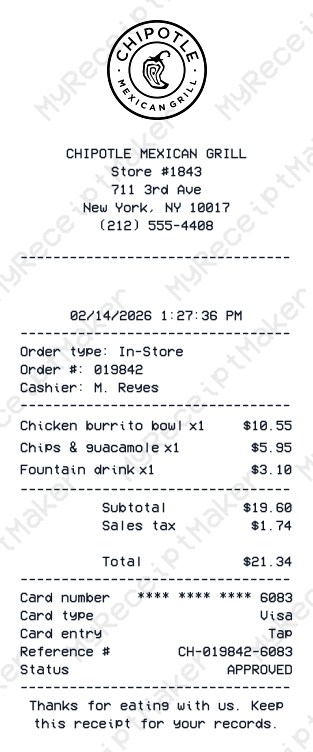 Chipotle Receipt