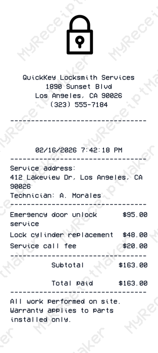 Locksmith Receipt