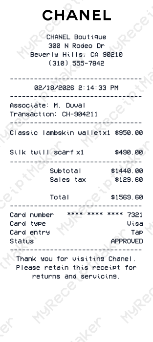 Chanel Receipt