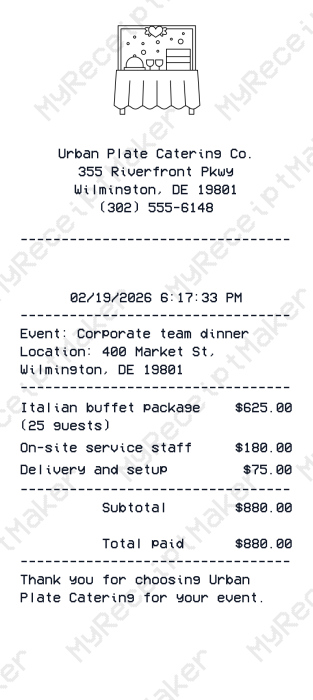 Catering Receipt
