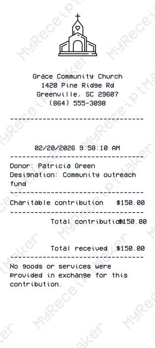 Church Donation Receipt