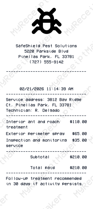 Pest Control Receipt