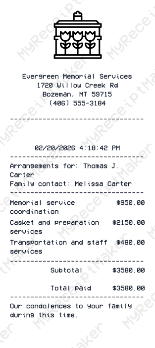 Funeral Receipt