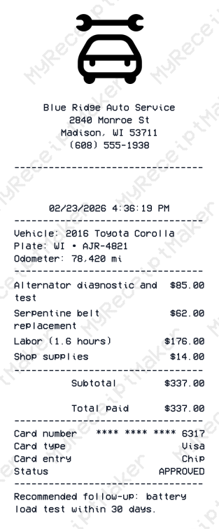 Mechanic Receipt