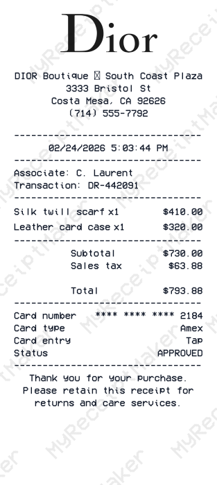 Dior Receipt