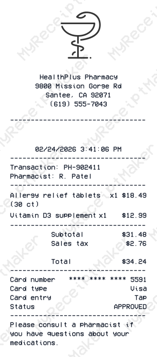 Pharmacy Receipt