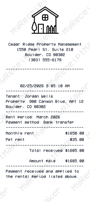 Rent Payment Receipt