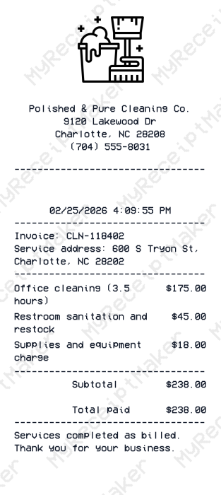 Cleaning Invoice Receipt