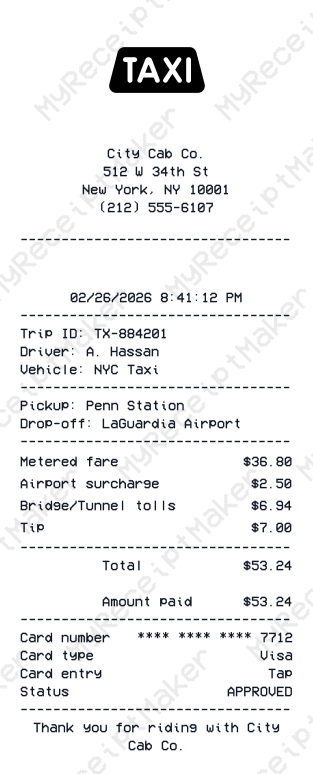 Taxi Ride Receipt