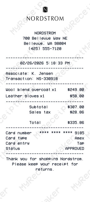 Nordstrom Receipt