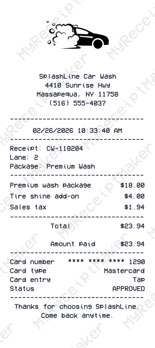 Car Wash Receipt