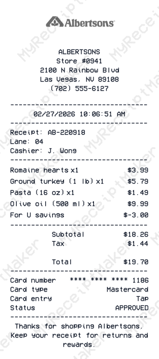 Albertsons Receipt