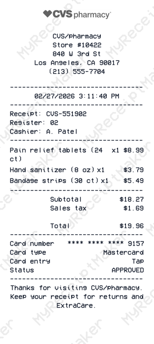 CVS Pharmacy Receipt