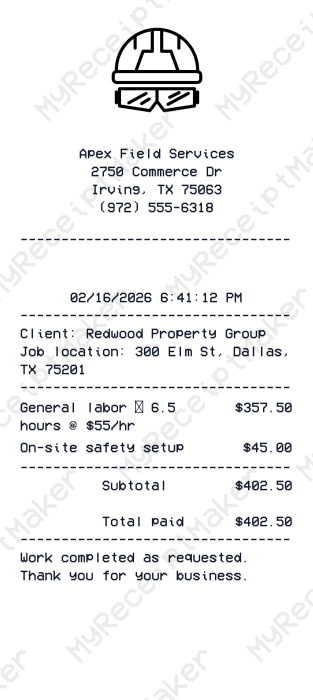 Labor Receipt