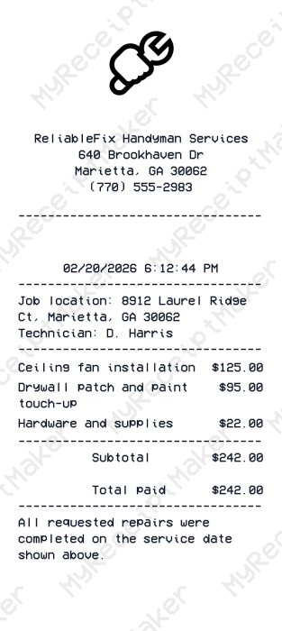Handyman Receipt
