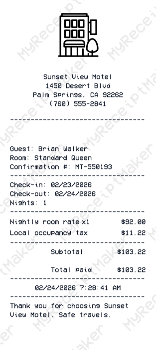 Motel Receipt